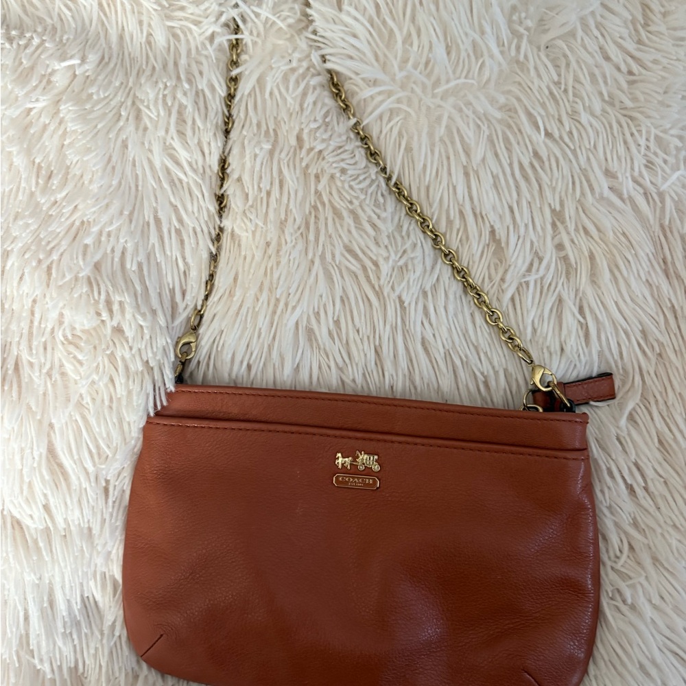 Coach Brown Leather Crossbody Bag with Gold Chain